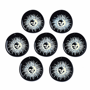 Acrylic Pendants, Oval with Sun Pattern, Lemon Chiffon, 26x23x3mm, Hole: 1.4mm