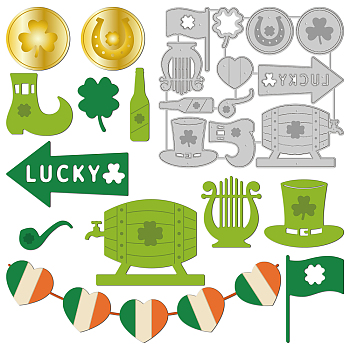 Saint Patrick's Day Carbon Steel Cutting Dies Stencils, for DIY Scrapbooking, Photo Album, Decorative Embossing Paper Card, Stainless Steel Color, Mixed Patterns, 10.7x12.3x0.08cm