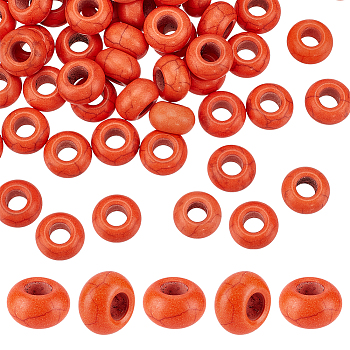 60Pcs Dyed Synthetic Turquoise European Beads, Large Hole Beads, Rondelle, Orange, 14x8mm, Hole: 5.5mm