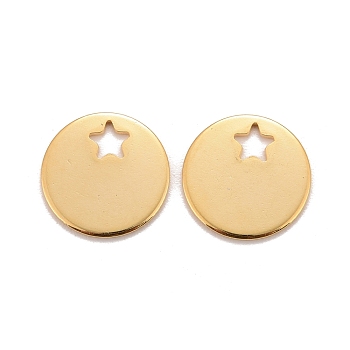 201 Stainless Steel Charms, Flat Round with Star, Real 24k Gold Plated, 12.5x12.5x0.8mm, Hole: 2.5mm
