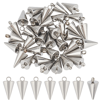 304 Stainless Steel Pendants, Spike/Cone, Stainless Steel Color, 13.5x7mm, Hole: 2mm, 40pcs/box