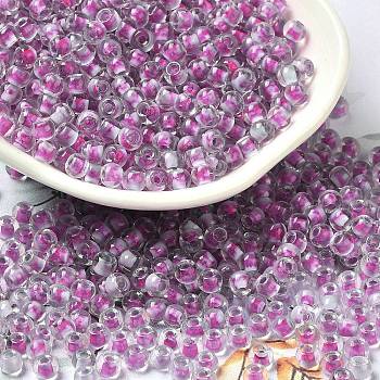 Transparent Glass Round Seed Beads, Inside Colours, Round, Blue Violet, 6/0, 4x3mm, Hole: 1.2mm, about 7258pcs/pound