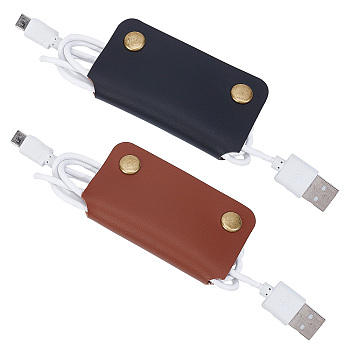 2Pcs 2 Colors Wide Imitation Leather Cable Keepers, with Alloy Snap Buttons, Cord Organizer Strap, for Wire Management, Mixed Color, 90x74x5.5mm, 1pc/color