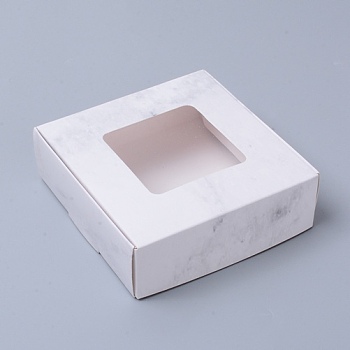 Paper with PVC Candy Boxes, with Square Window, for Bakery Box, Baby Shower Gift Box, Square, White, 6.5x6.5x3cm