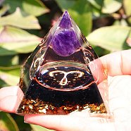 Orgonite Pyramid Resin Energy Generators, Reiki Natural Amethyst & Obsidian Chips Inside for Home Office Desk Decoration, Aries, 50x50x50mm(PW-WG63740-01)