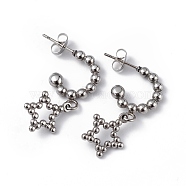 304 Stainless Steel Hollow out Star Dangle Stud Earrings for Women, Stainless Steel Color, 30.5mm, Pin: 0.6mm(EJEW-I284-22P)