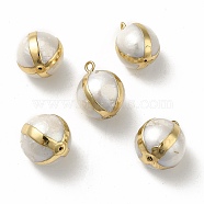 Natural Pearl Pendants, Round Charms, with Brass Loops, Light Gold, 17~19x13~15mm, Hole: 1.8mm(PEAR-P004-28KCG)