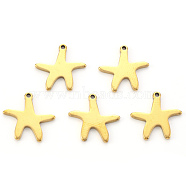Vacuum Plating 304 Stainless Steel Charms, Laser Cut, Starfish, Golden, 14x14x1mm, Hole: 1mm(STAS-N092-44G)