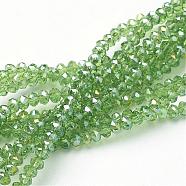 Electroplate Glass Beads Strands, AB Color Plated, Faceted, Rondelle, Lawn Green, 3x2mm, Hole: 1mm, about 113~115pcs/strand, 32~33cm(EGLA-D020-3x2mm-23)