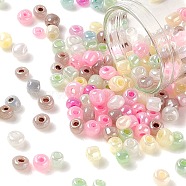 Glass Seed Beads, Ceylon, Round, Mixed Color, 4mm, Hole: 1mm(SEED-R006-4mm)