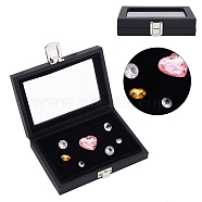 Imitation Leather Loose Diamond Presentation Boxes, Jewelry Gemstone Display Storage Case with Glass Window and Iron Clasps, Black, 13.1x9.7x3cm, Inner Diameter: 11.3x7.3cm(AJEW-WH0033-26)