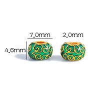 Brass Enamel Beads, Golden, Rondelle with Auspicious Clouds, Green, 7x4.6mm, Hole: 2mm(PW-WG41839-03)