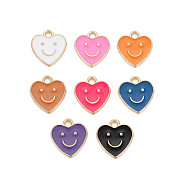 Alloy Enamel Charms, Cadmium Free & Lead Free, Light Gold, Heart with Smile, Mixed Color, 13x12x1.5mm, Hole: 1.6mm(ENAM-T016-12-RS)