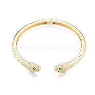 Green Cubic Zirconia Leopard Open Cuff Bangles, Brass Jewelry for Women, Real 18K Gold Plated, Inner Diameter: 2-1/8x2-3/8 inch(5.5x5.9cm)(BJEW-G651-02G)