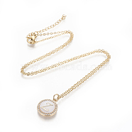 Brass Initial Pendant Necklaces, with Shell, Cubic Zirconia and 304 Stainless Steel Cable Chains, Flat Round with Letter, Letter.Z, 17.5 inch(44.5cm), 1.5mm(NJEW-I230-24G-Z)