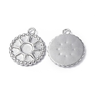 304 Stainless Steel Pendant Cabochon Setting, Flat Round with Sun Charm, Stainless Steel Color, Tray: 4mm, 16.5x14x1.5mm, Hole: 1.8mm(STAS-C066-03P)
