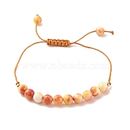 Round Natural White Jade Braided Bead Bracelet, Gemstone Adjustable Bracelet for Women, Orange, Inner Diameter: 3/4~3-1/8 inch(1.9~8cm)(BJEW-JB07969-03)
