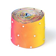 Polyester Grosgrain Ribbon, with Single Face Crystal Rhinestone, for Crafts Gift Wrapping, Party Decoration, Colorful, 2 inch(52mm), 5 yards/roll(4.57m/roll)(OCOR-G008-05G)
