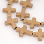 Electroplate Non-magnetic Synthetic Hematite Beads Strands, Cross, Copper Plated, 17x14x4mm, Hole: 1mm, about 23pcs/strand, 15.7 inch(G-J253-04)