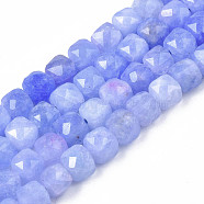 Natural Quartz Beads Strands, Dyed, Faceted, Cube, Cornflower Blue, 5.5x6x6mm, Hole: 1mm, about 61~62pcs/Strand, 12.99 inch~13.19 inch(33cm~33.5cm)(G-S359-376D)