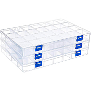 3Pcs Rectangle PP Plastic Bead Storage Container, 28 Compartment Organizer Boxes, with Hinged Lid, for Small Parts, Hardware and Craft, Clear, 28.5x20x3cm(CON-BC0002-23)