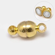 Brass Magnetic Clasps with Loops, Oval, Golden, 11x5mm, Hole: 1mm(X-KK-D331-G)