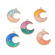Alloy Pendants, with 2 Tone Enamel, Crescent Moon with Star Charm, Golden, Mixed Color, 23x18.5x1.5mm, Hole: 1.6mm(ENAM-M052-03G)