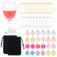 CHGCRAFT DIY Hoop Earrings Making Kit, Including Round Resin Floral Magic Pendants, Brass Wine Glass Charm Rings, Mixed Color, Pendant: 24pcs/box(DIY-CA0003-62)