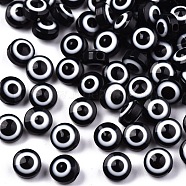 Resin Beads, Flat Round, Evil Eye, Black, 6x4mm, Hole: 1.5mm(RESI-S339-4x6-01)