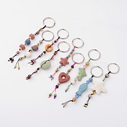 Natural Lava Rock Beads Keychain, with Iron Ring and Alloy Findings, Mixed Color, 135~170mm(KEYC-O011-M)