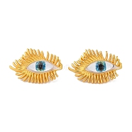 Plastic Eyes Stud Earrings, Golden Alloy Earrings, Deep Sky Blue, 34.5x23mm(EJEW-Z029-01B)