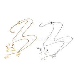 304 Stainless Steel Jewelry Sets, Cable Chains Pendant Necklaces and Stud Earrings, with Lobster Claw Clasps and Ear Nuts, Alphabet, Golden & Stainless Steel Color, Letter.Z, 17.71 inch(45cm),  11x8.5x0.5mm, Pin: 0.8mm(SJEW-H303-Z)