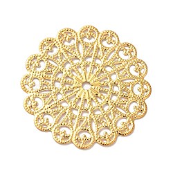 Iron Filigree Joiners, Etched Metal Embellishments, Flower, Golden, 42x42x0.5mm, Hole: 2.8mm(FIND-B020-14G)