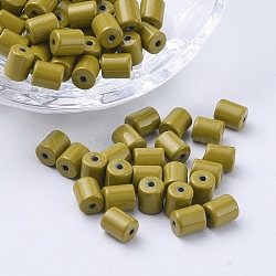Spray Painted Alloy Beads, Column, Olive, 6x5mm, Hole: 1.2mm(PALLOY-G268-N02-042)