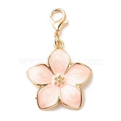 Alloy Enamel Flower Pendant Decorations, Lobster Clasp Charms, for Keychain, Purse, Backpack Ornament, Pink, 42mm(HJEW-JM00657-03)