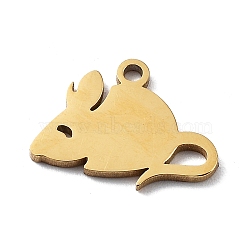 304 Stainless Steel Charms, Golden, Laser Cut, Mouse, 10x13x1mm, Hole: 1.2mm(STAS-K272-01D-G)
