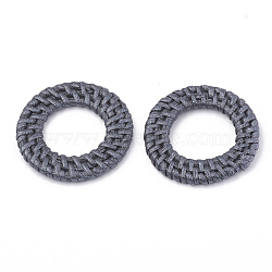 Handmade Spray Painted Reed Cane/Rattan Woven Linking Rings, For Making Straw Earrings and Necklaces,  Dyed, Pearlized Effect, Black, 43~47x4~6mm, inner diameter: 22~28mm(WOVE-N007-01A)