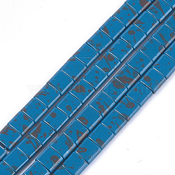 Spray Painted Non-magnetic Synthetic Hematite Multi-Strand Links, For Tile Elastic Bracelets Making, Square, Steel Blue, 5x5x2mm, Hole: 0.6mm, about 80pcs/strand, 15.7 inch(G-T124-01B)