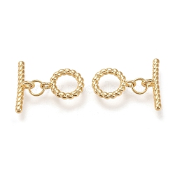 Brass Toggle Clasps, Long-Lasting Plated, Twist Ring & Bar, Real 18K Gold Plated, Twist Ring: 13x10x2~3.5mm, Hole: 1.8mm, Bar: 17.5x5.5x2~4mm, Hole: 1.8mm(X-KK-F820-03A-G)