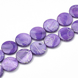 Freshwater Shell Beads Strands, Dyed with Drawbench, Flat Round, Blue Violet, 14~14.5x2~3mm, Hole: 0.8mm, about 29~30pcs/strand,14.9 inch(X-SHEL-N020-2-02D)