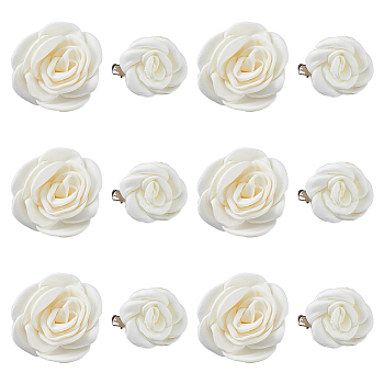 8Pcs 2 Style Camellia Shaped Polyester Alligator Hair Clips, Hair Accessories for Women Girls, with Alloy Findings, Beige, 41~59x44.5~56x16~24mm, 4pcs/style