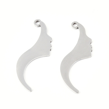 201 Stainless Steel Pendants, Face Charm, Stainless Steel Color, 27x13x1mm, Hole: 1.4mm