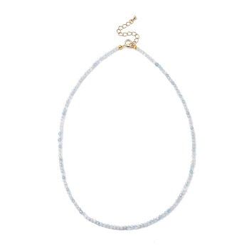 Natural Aquamarine Beaded Necklaces, with Golden Plated Brass Chain Extender and Spring Ring Clasps, Golden, 17.32~17.52 inch(44~44.5cm)