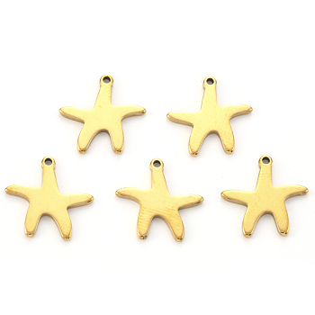Vacuum Plating 304 Stainless Steel Charms, Laser Cut, Starfish, Golden, 14x14x1mm, Hole: 1mm