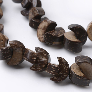 Natural Coconut Moon Bead Strands, Coconut Brown, 12x8x5mm, Hole: 1mm, about 67pcs/strand, 15.7 inch