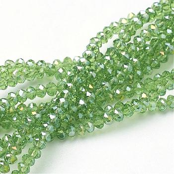 Electroplate Glass Beads Strands, AB Color Plated, Faceted, Rondelle, Lawn Green, 3x2mm, Hole: 1mm, about 165~169pcs/strand, 15~16 inch(38~40cm)