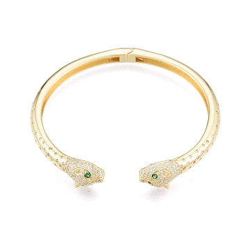Green Cubic Zirconia Leopard Open Cuff Bangles, Brass Jewelry for Women, Real 18K Gold Plated, Inner Diameter: 2-1/8x2-3/8 inch(5.5x5.9cm)