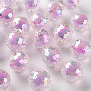Transparent Acrylic Beads, Bead in Bead, AB Color, Faceted, Round, Violet, 16mm, Hole: 3mm, about 205pcs/500g