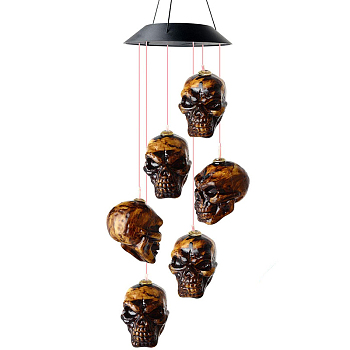 LED Solar Powered Wind Chimes, Halloween Theme Plastic Pendant Decorations, Skull, Saddle Brown, 635mm