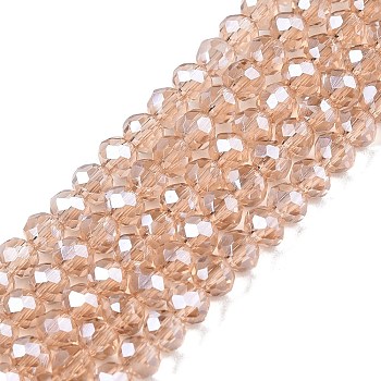 Electroplate Glass Beads Strands, Pearl Luster Plated, Faceted, Rondelle, PeachPuff, 3.5~3.8x3mm, Hole: 0.4mm, about 113~115pcs/strand, 32.5~33cm